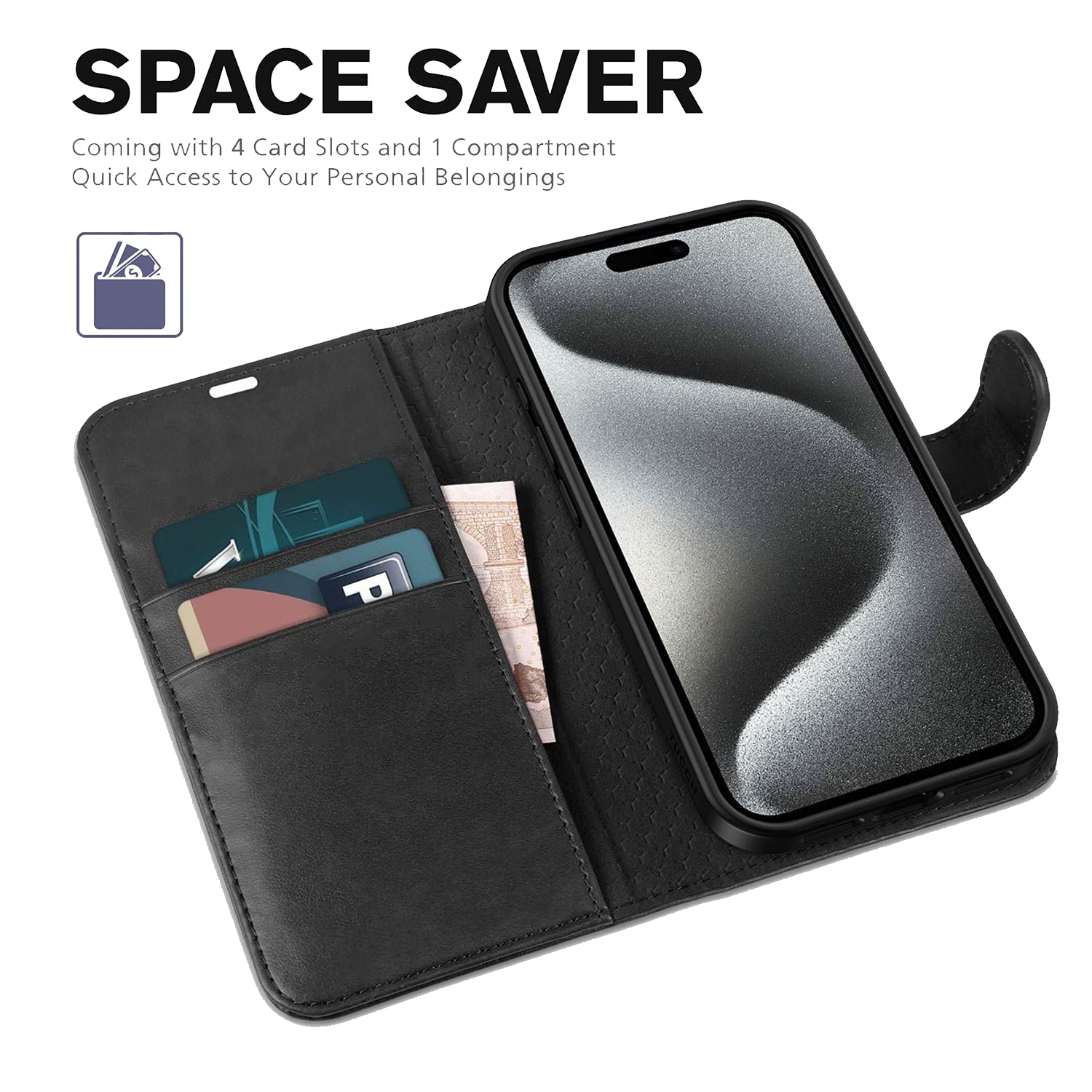 Synthetic Leather Wallet Case For iPhone 16