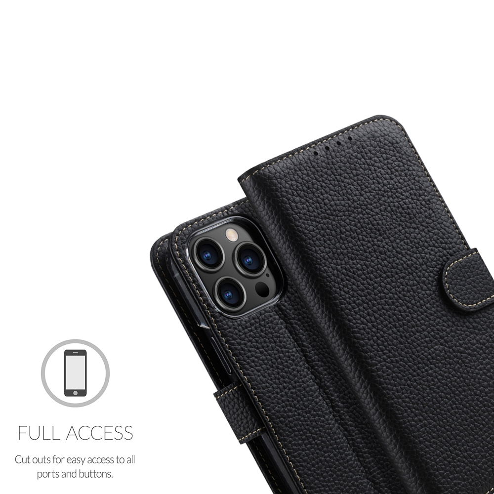 Black Leather Wallet Case For iPhone 14 Pro