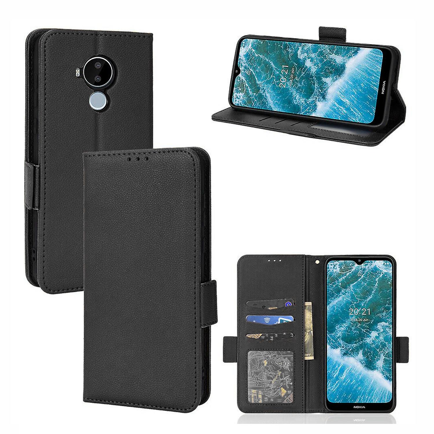 Nokia C30 leather wallet case with card holder