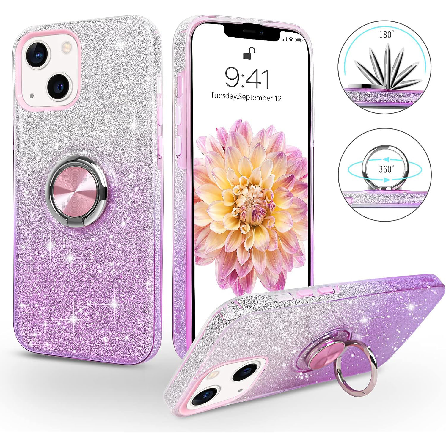 Purple Glitter Ring Phone Case For iPhone 16