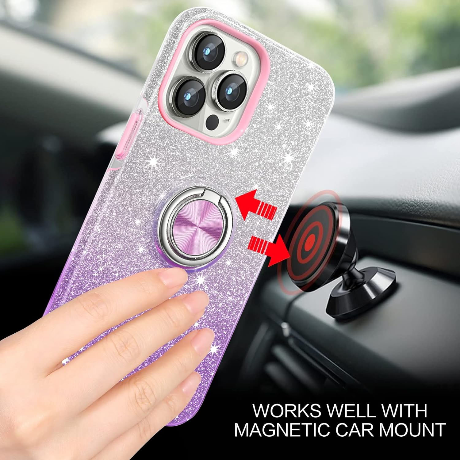 slim fit glitter ring holder phone case for iPhone 16 Pro Max