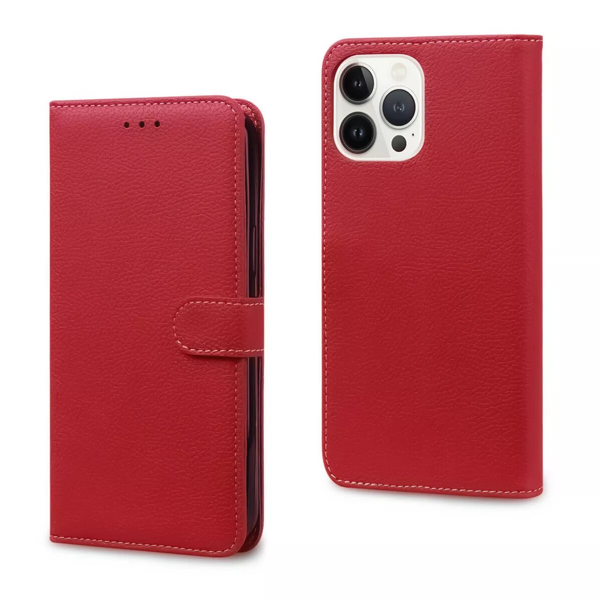 Leather wallet case for iphone 15 pro max - Red