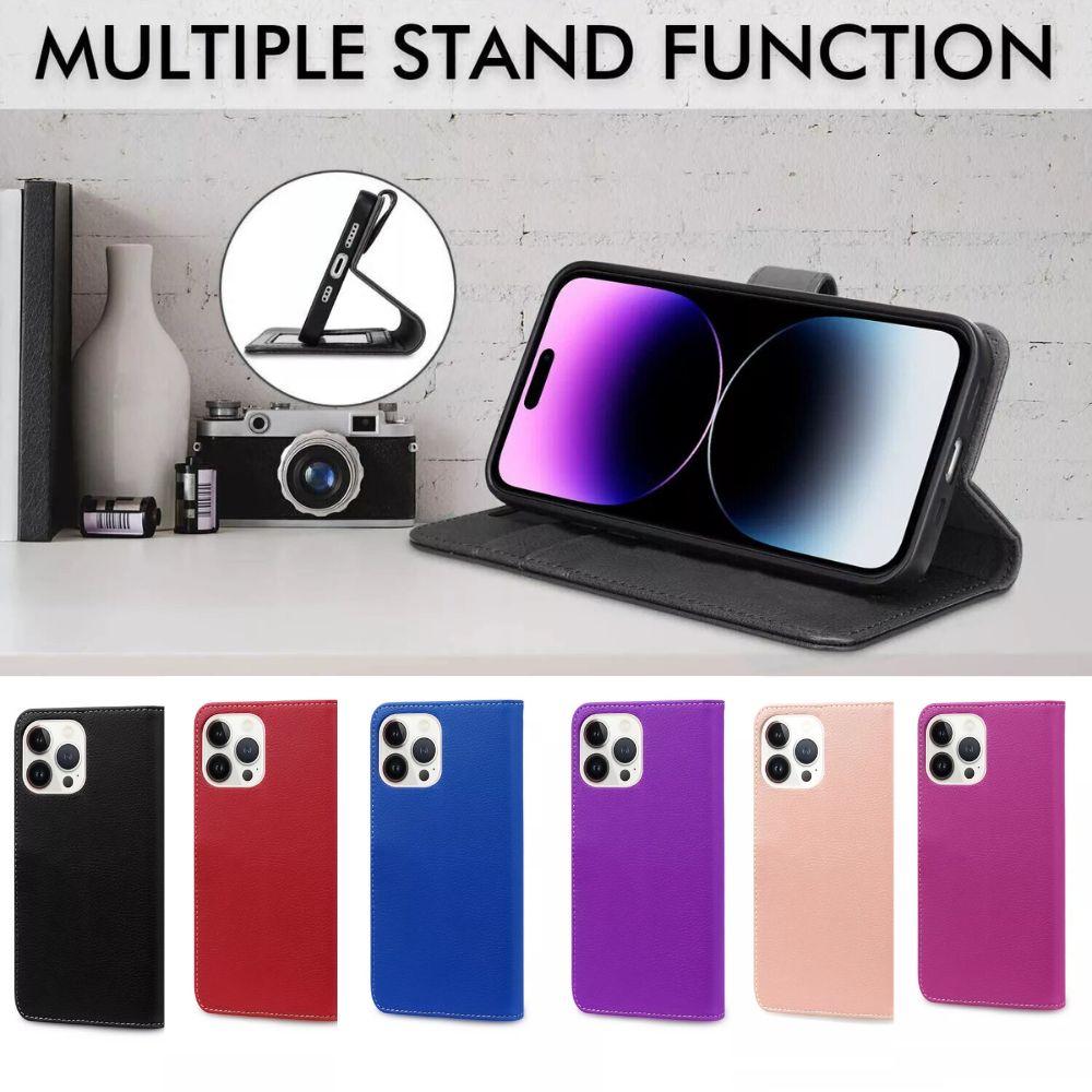 Magnetic leather wallet case for iphone 15 pro max