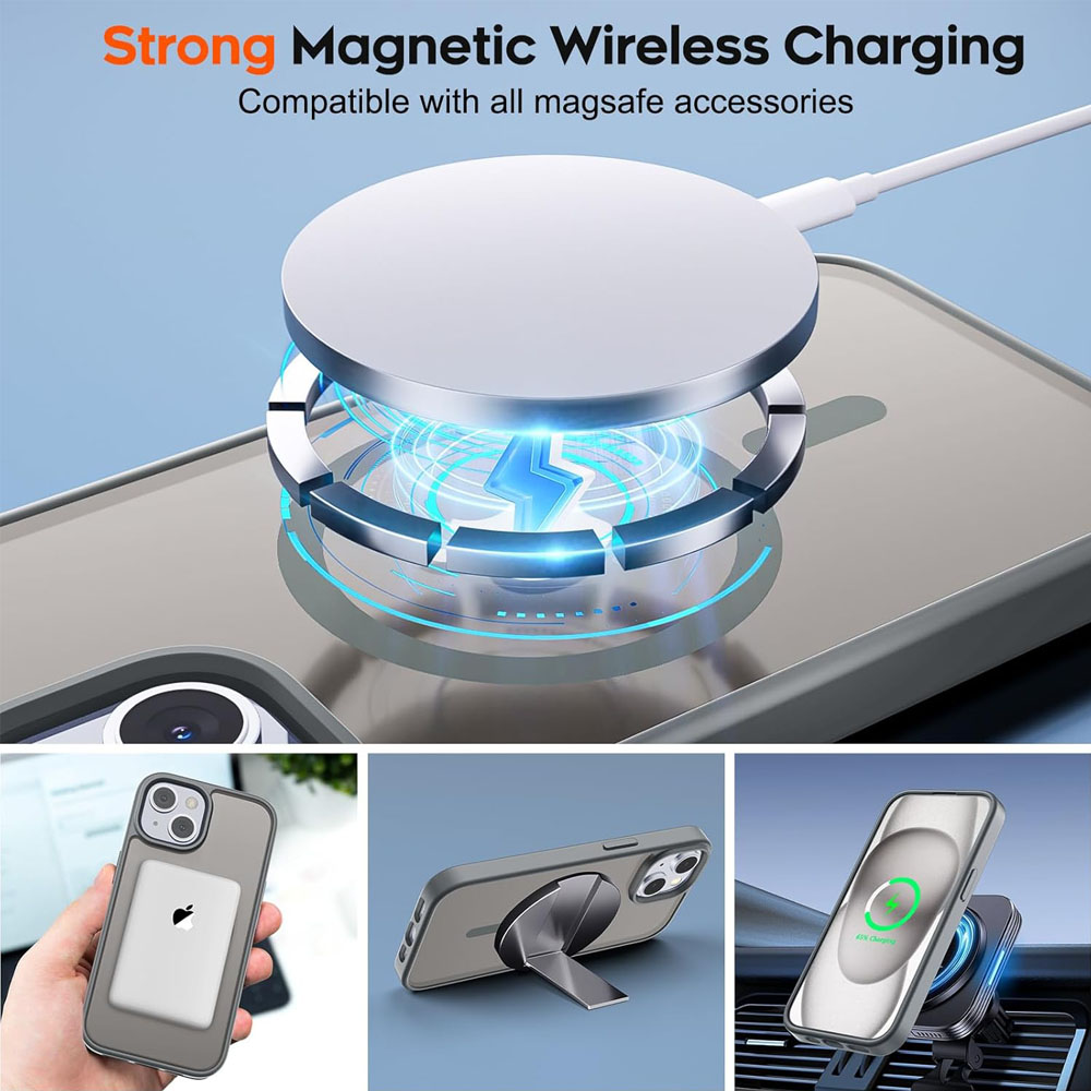 Wireless charging case for iPhone 16 Plus grey