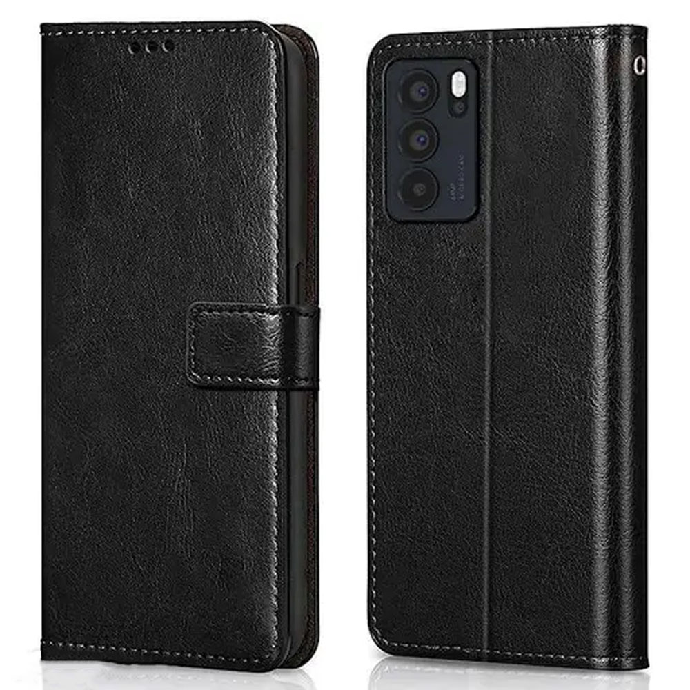 Oppo Reno6 Pro 5G Black Leather Wallet Case