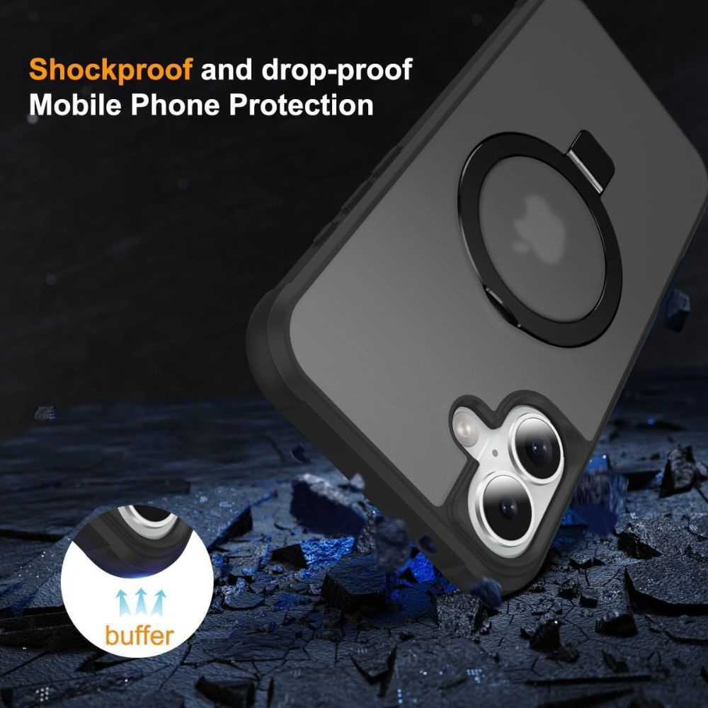 Shockproof black iPhone 16 case