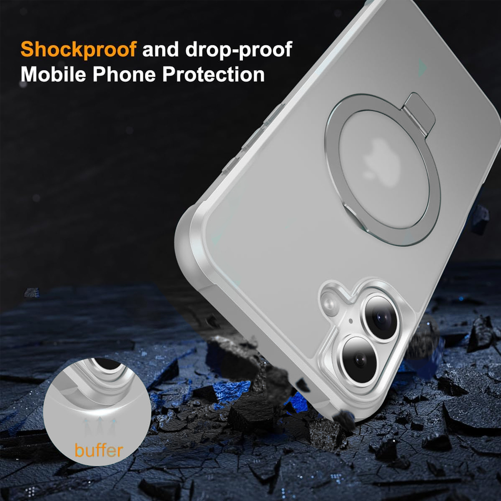 Shockproof grey iPhone 16 case.