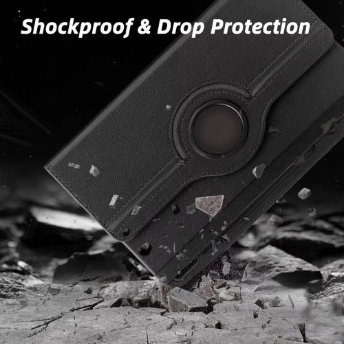 Black rotating case with shockproof protection for Galaxy Tab S10 Ultra.