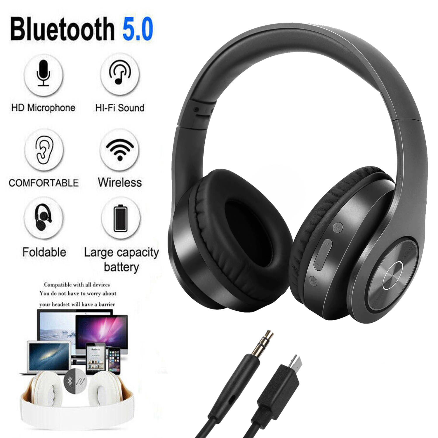 T-43 Bluetooth Headphones with 40mm Drivers